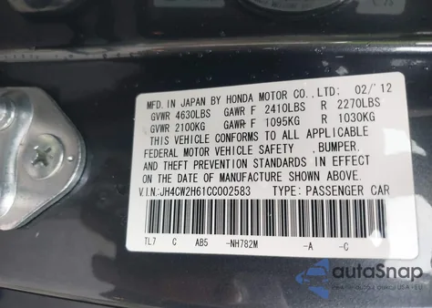 2012 Acura Tsx 2.4 из США, поврежденный, VIN JH4CW2H61CC002583